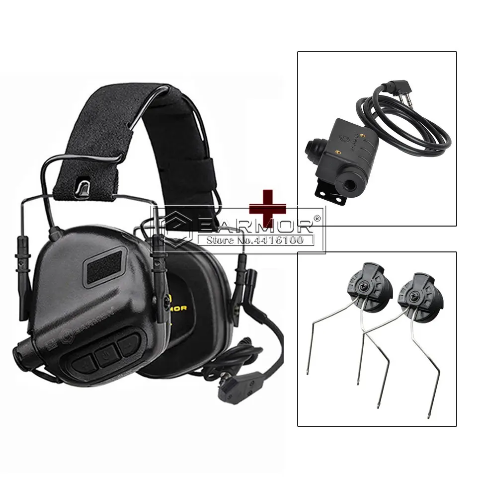 

EARMOR Tactical Headset M32 & M51 Kenwood PTT Adapter & ARC Rail Adapter Set for Radio Communication Shooting Noise Clearance