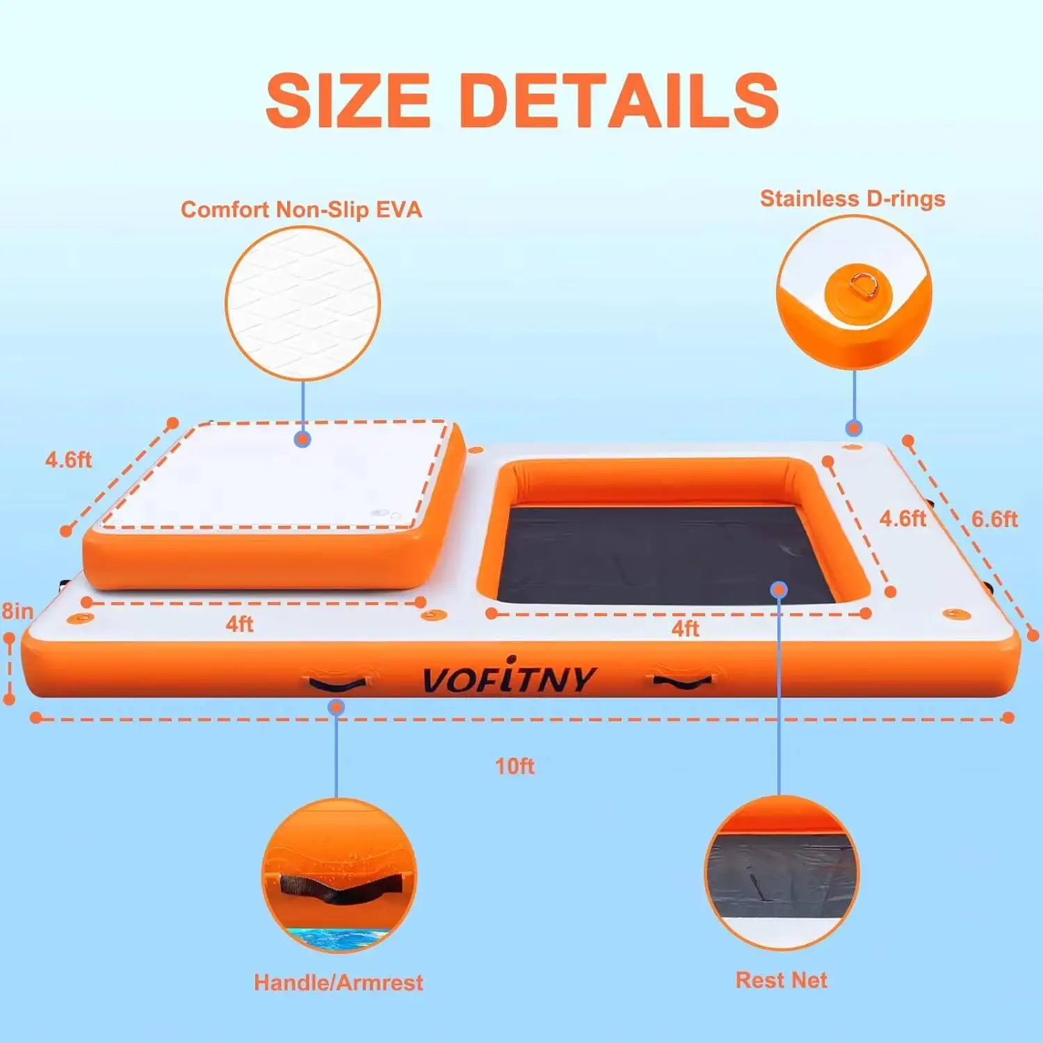 Doca flutuante inflável VOFiTNY, doca flutuante de plataforma de natação para lagos, flutuadores de lago para adultos, tapete de jangada de ilha para lago e praia