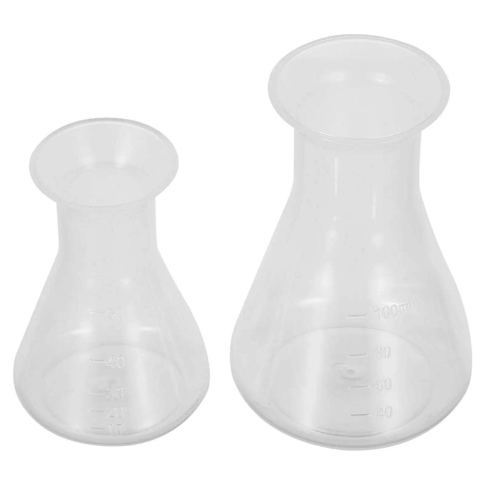 2Pcs 50Ml 100Ml Transparent Plastic Laboratory Flask Conical Beaker for Science Class Chemistry Labs Research Field Use Chemical