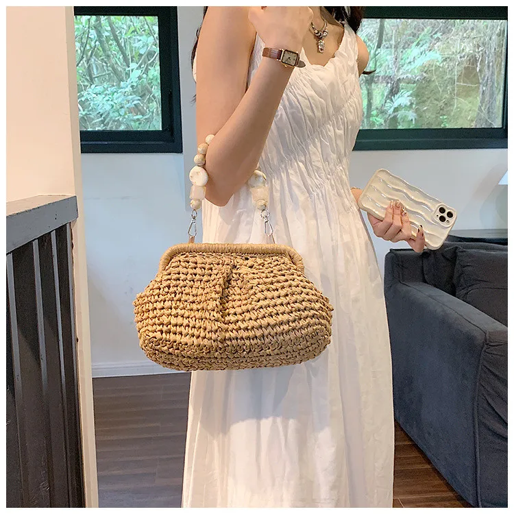 

Women'S Vintage Straw Dumpling Clutch Bag Woven Straw Tote Straw Clutch Purse For Women Summer Beach Bag Wicker Clutch