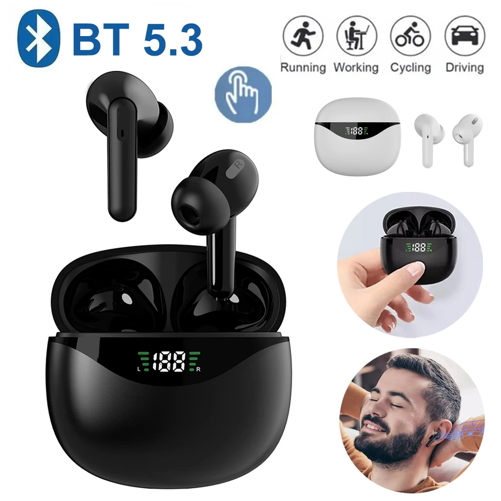 Waterproof Bluetooth Earphones TWS Sports Earphones 9D Stereo High Fidelity Noise Reduction Earphones LED Display Screen Touch