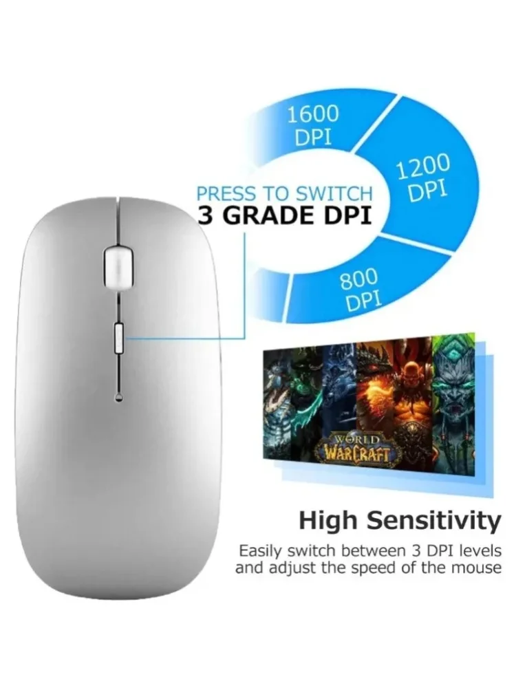 1 sztuka – bezprzewodowa mysz 2.4G z możliwością ładowania, mysz bezprzewodowa USB z adapterem typu C, przenośna mysz do komputera, laptopa, notebooka, do użytku w domu i w biurze. — 2