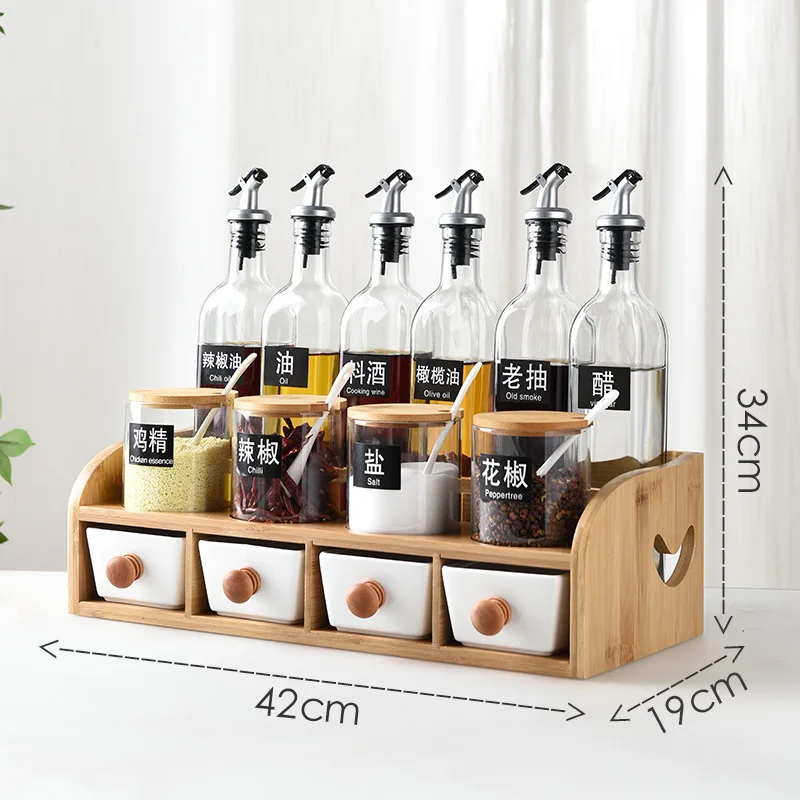 

Glasss Pice Jars Set With Bamboo Lid Oil Bottle Sauce Salt And Pepper Shakers Spices Containers Set Sugar Salero Kitchen Oilers