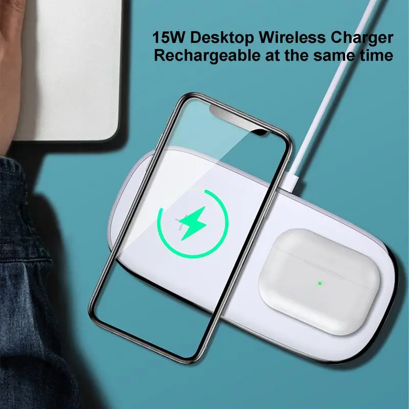 Fast Charging Pad For Phone Cell Phone 15W Wireless Charging StationFor Earbuds And Phone Portable Phone And Earphone Charging