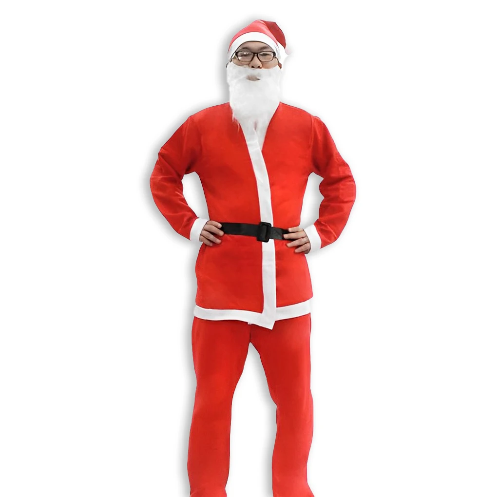 5PCS/Set Men Christmas Costume Festival Party Santa Claus Xmas Dressing Suit Atmospheres Clothes Non-woven Fabric Christmas Gift