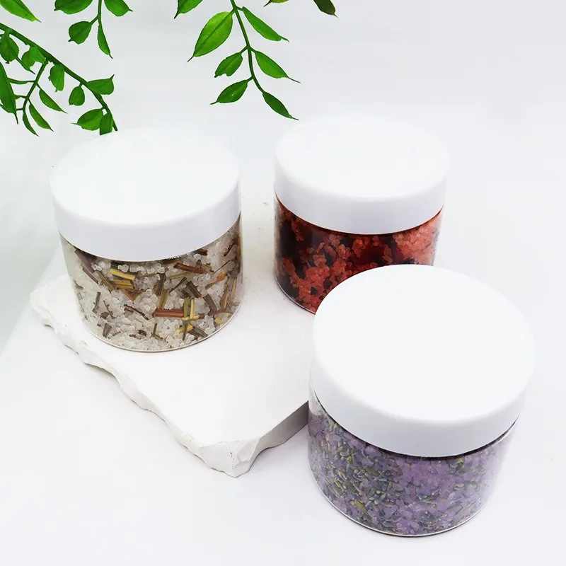 Sal de baño de aromaterapia de pétalos, aceite esencial de color sólido, sal marina, limpieza emoliente para pies