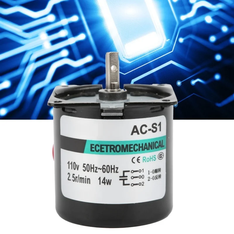 

AC Synchronous Motor 14W Permanent Magnet 2Way High Torsion Central Shaft Bracket XD60KTYZ(2.5rpm/Min AC110V)