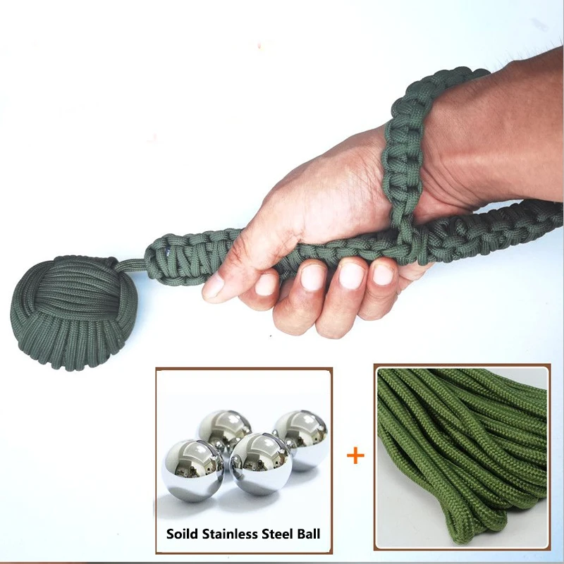 30cm/50cm Outdoor Portable EDC Self-defense Umbrella Rope Monkey Fist Waist Drop Keychain Car Emergency Window Breaking Tool