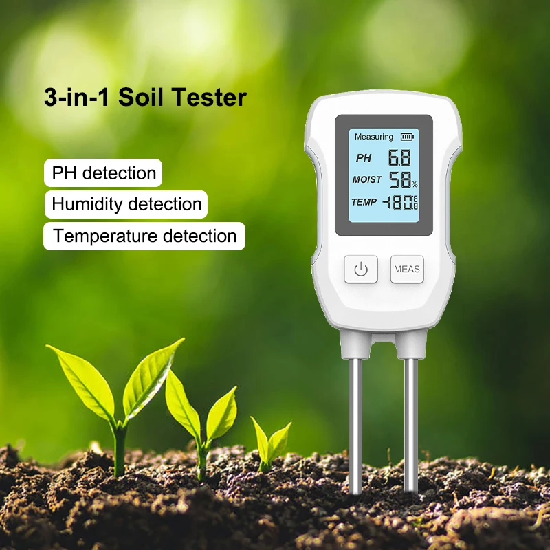 High Precision Soil Tester Temperature/Humidity/PH 3-in-1 LCD Display Soil Detector Moisture Meters For Gardening, Potted Plants