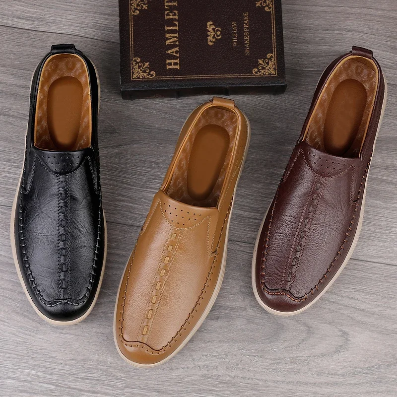 Luxe Merk Klassieke Man Mocassins Jurk Schoenen Heren Echt Lederen Donkerbruine Trouwschoenen Loafers Voor Mannen Slip On Formele Flat