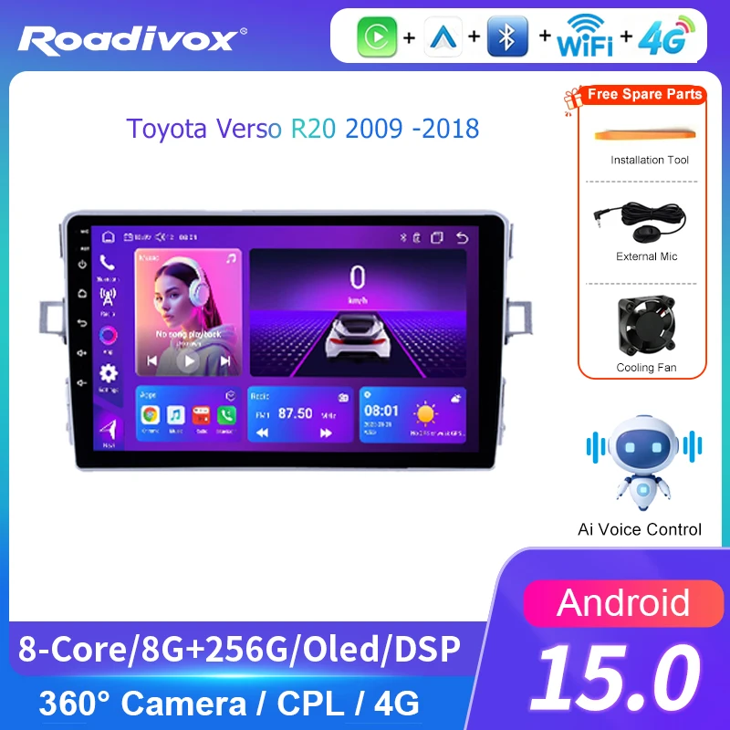 AI VOICE roadivox Android car radio for Toyota Verso R20 2009 2018 stereo GPS Navigation video Multimedia Player tape recorder