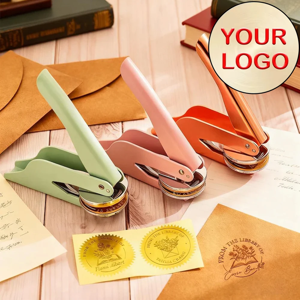 Custom Book Embossers Stamp Personalized Library Book Embosser with Name Logo Design Embossing Stamp Company Wedding Seals DIY