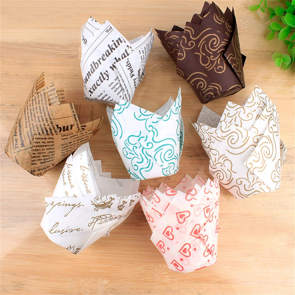Tulip Paper Cup Beautiful Color Non-stick Oil-proof Paper Cup Solid Color Cake Cups Paper Tray Baking Cup Variety Of Styles