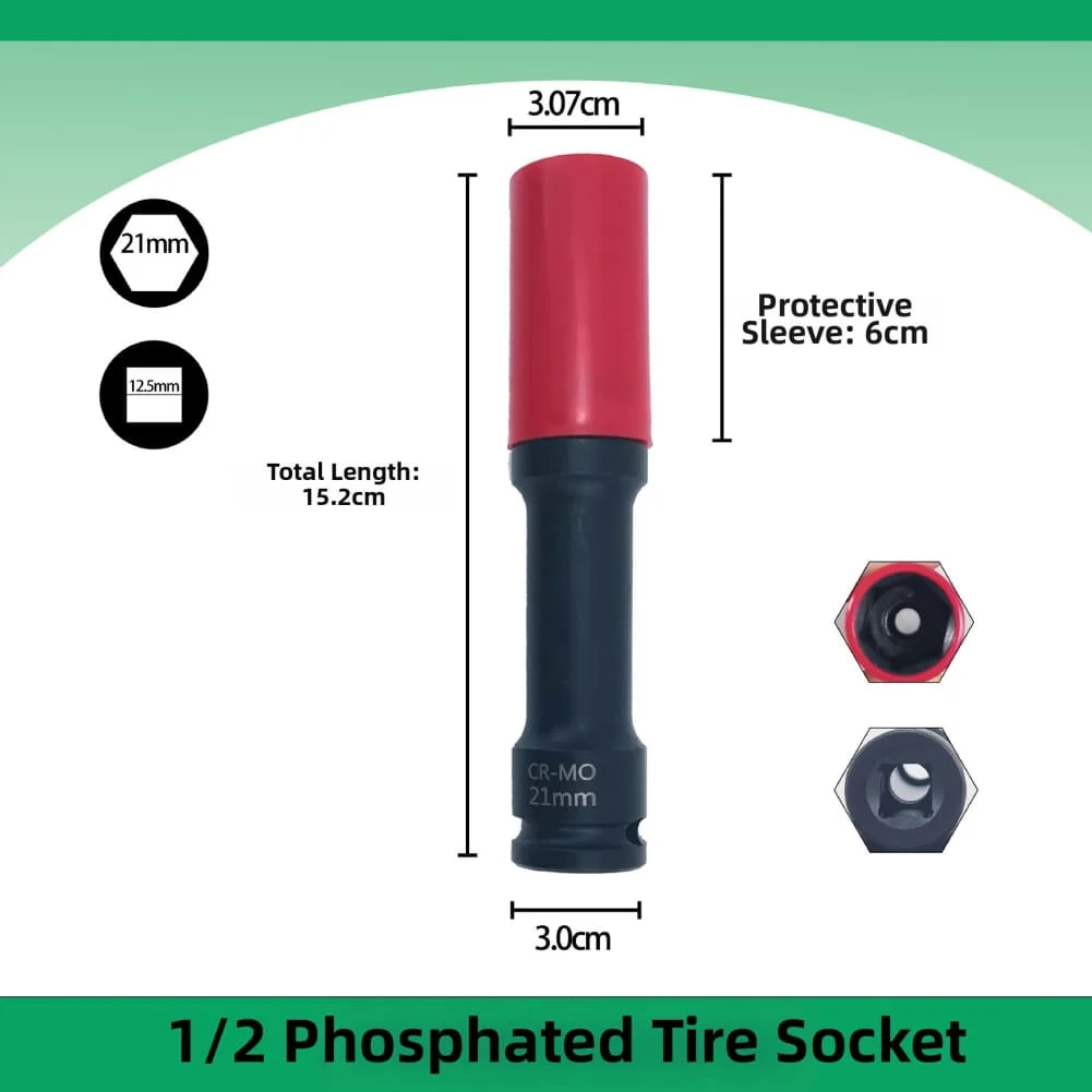 For 1 2 Drive Torque Wrench Thin Wall Design 1 2 Drive Socket Set Tire Change 21mm Chromium-Vanadium Steel Etched Size Markings