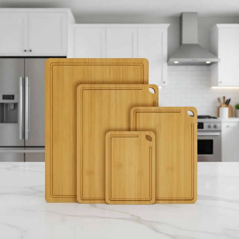 

4-Piece Natural Wood Cutting Board Set for Kitchen: Chopping Boards for Meat, Fruit, Vegetables, and Cheese (Pre-Oiled)