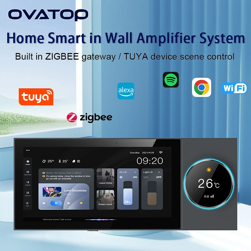 TUYA Smart home Center control panel Android music player audio wall amplifier builtin ZigBee gateway Device scene Switch system