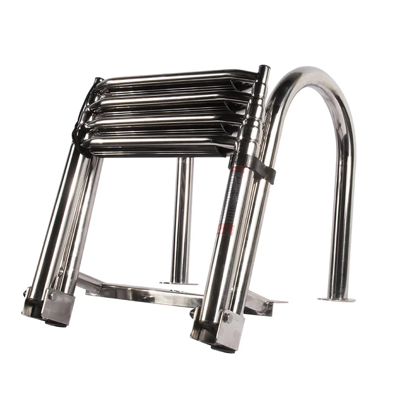 Stainless Steel 4-Step Telescoping Boat Ladder with Handrails Marine Swim Platform Ladder | Marine Folding Boarding Ladder