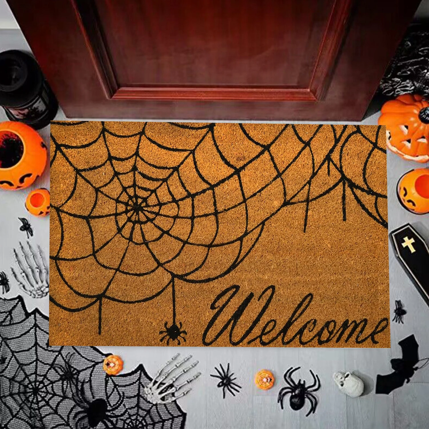 Halloween Bat Doormat Non-Slip Rubber Backing Spider Web Mats Entrance Floor Mat Funny Home Decorative Rug Thanksiving Decor