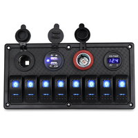 8 Gang Car Rocker Switch Panel + USB Power Socket + Dual Cigarette Lighter + Led Voltmeter For Waterproof Boat Marine