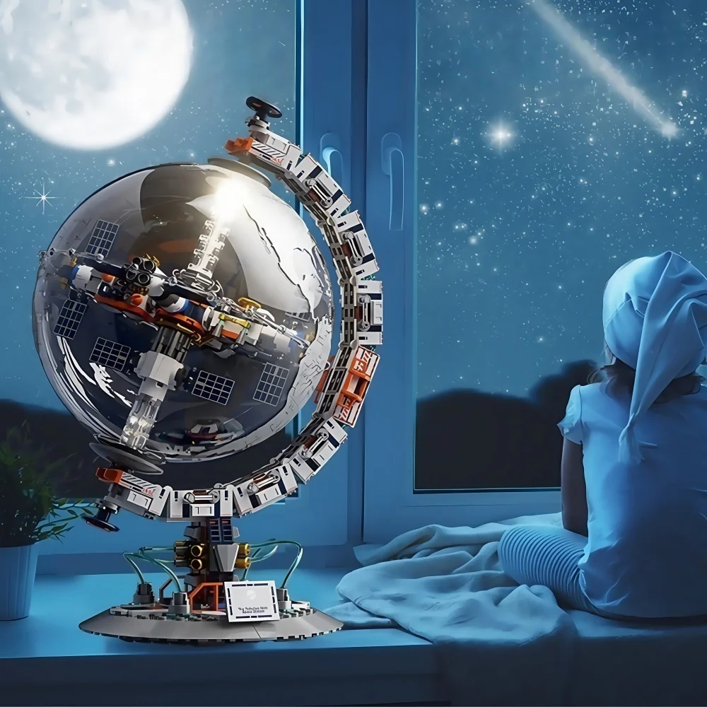

Набор строительных блоков Space Earth Globe, моторизованный астрономия 360°, креативный технический восход солнца, закат MOC, настольный подарок на праздник