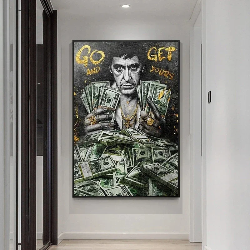 Scarface Tony Montana Series Motivational Quote Dollars/Money/Cash Canvas Painting Wall Pictures Bedroom Office Home Decoration