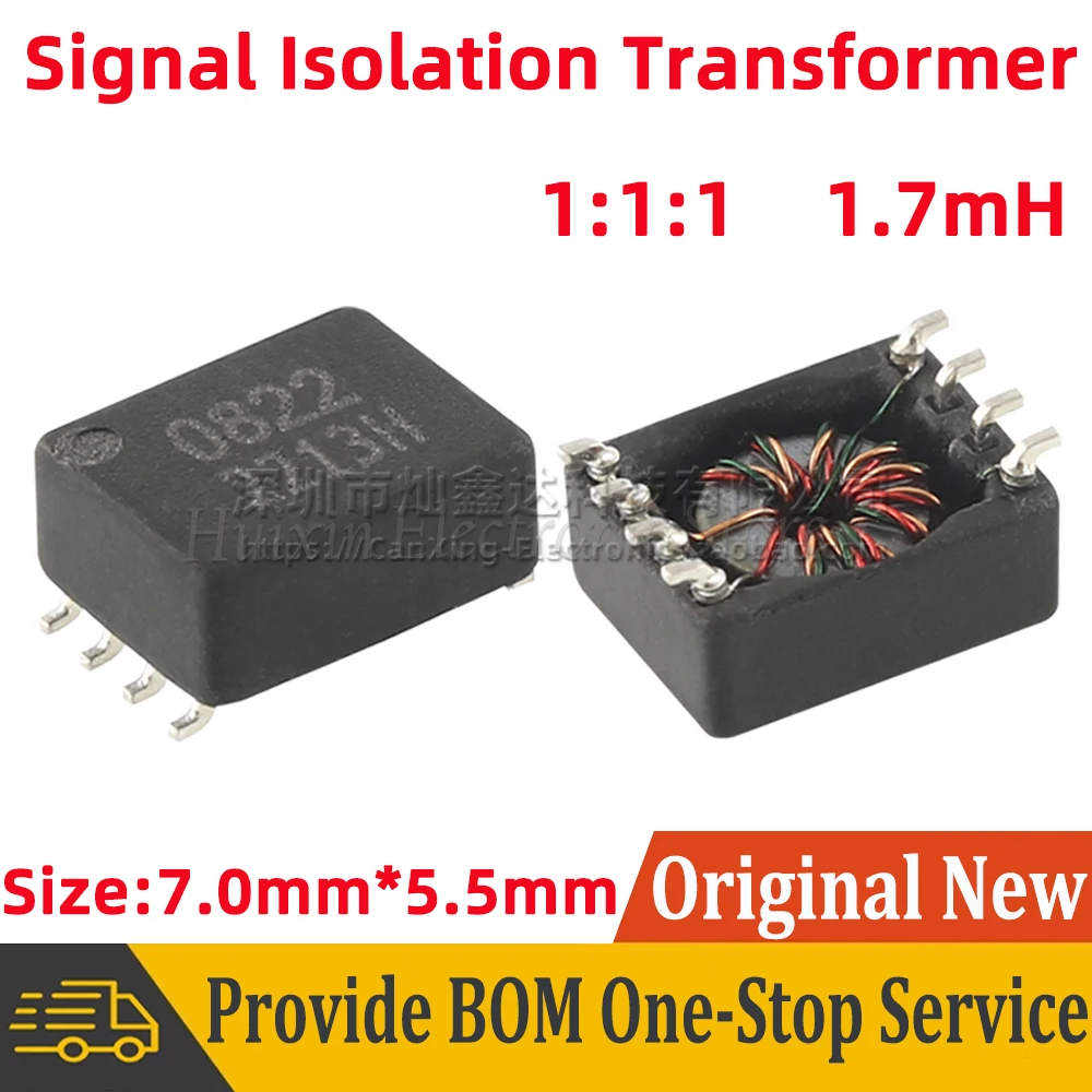 

5pcs T0822CE SMD 1000V 1KV Isolated High Voltage Signal Pulsing Isolation Transformer 1:1:1 1.7mH Filter 3 Winding Through Hole
