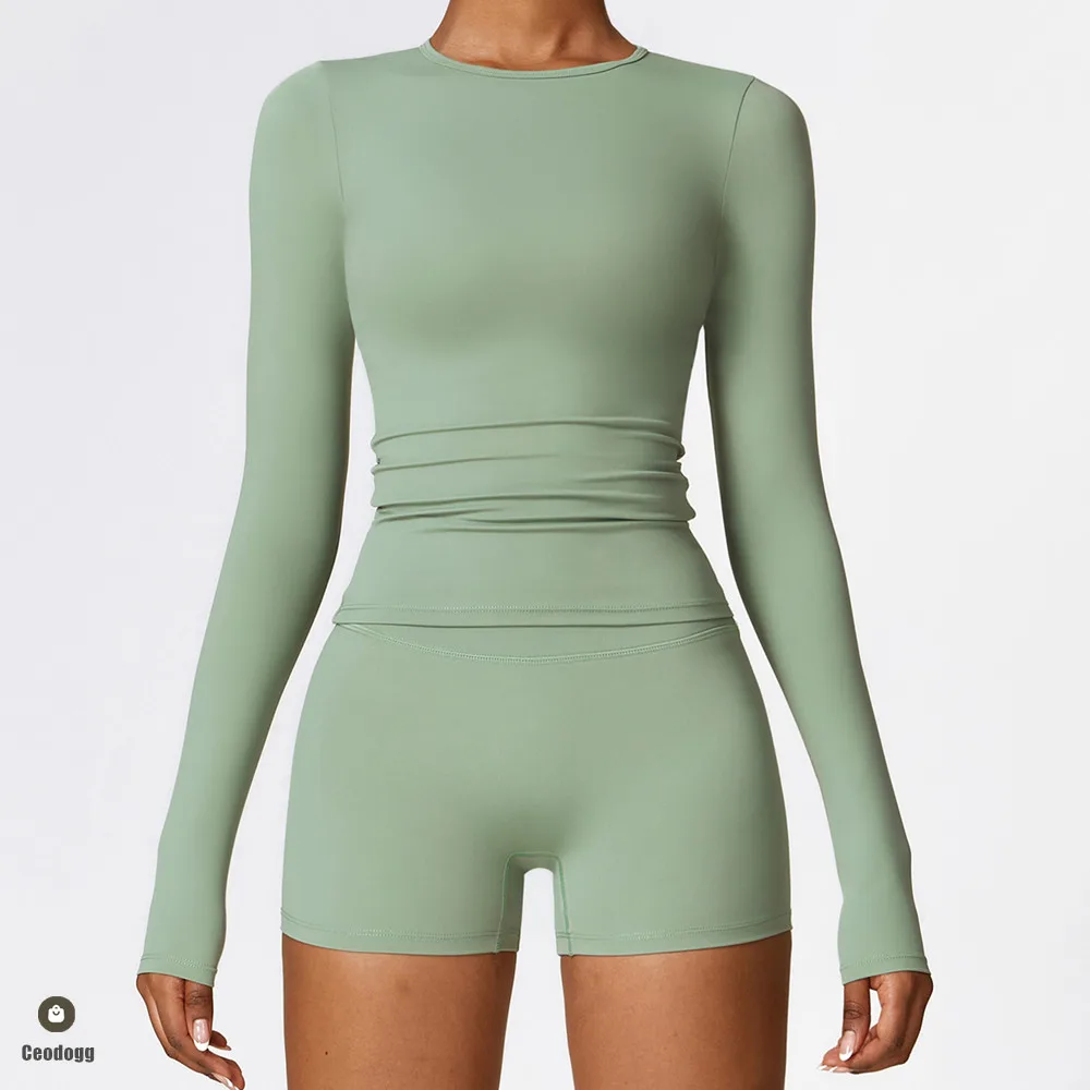 Yoga Shirts Women Long Sleeve Tops Fitness Running Gym Clothes Workout High Elastic Sports Athletic Crop Tops XP260