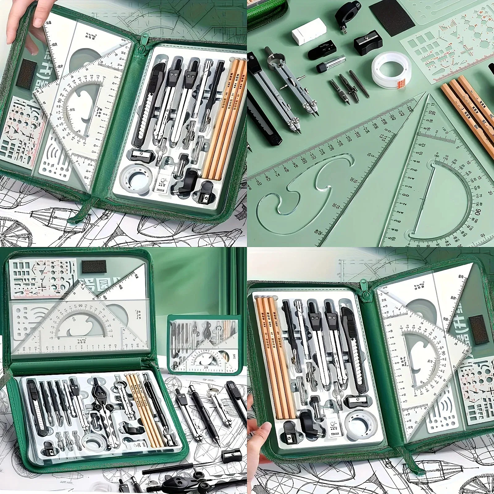 Premium Precision Drafting and CAD Design Set with Compass Protractor Straightedge Parallel Bar
