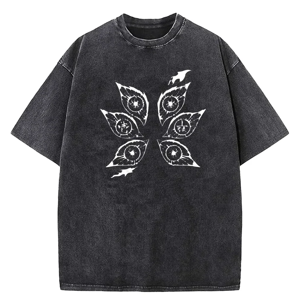 2026 Japanese Anime Demon Slayer Printed Washed Men Manga Casual T-shirts Harajuku Male Cotton T Shirt 2026 New Summer