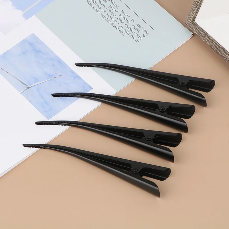 4 sztuk długie metalowe spinki do włosów z dziurką kwiaty Duckbill zaciski do włosów akcesoria do włosów kaczka zęby Salon fryzjerski zaciski na końcówki czarna klapka