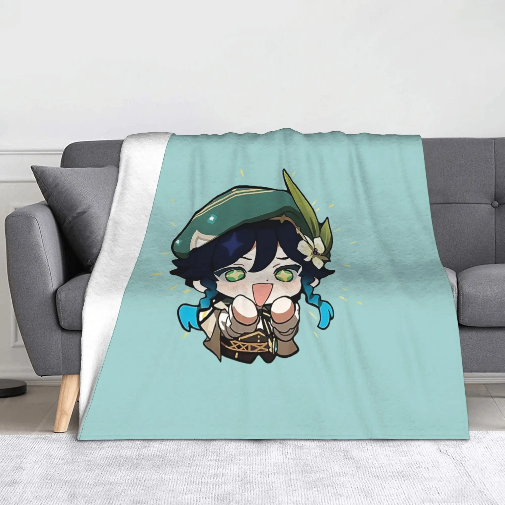 Venti  Genshin Impact Blanket Fleece Spring Autumn  Multi-function Soft Throw Blanket for Sofa Office Bedspreads