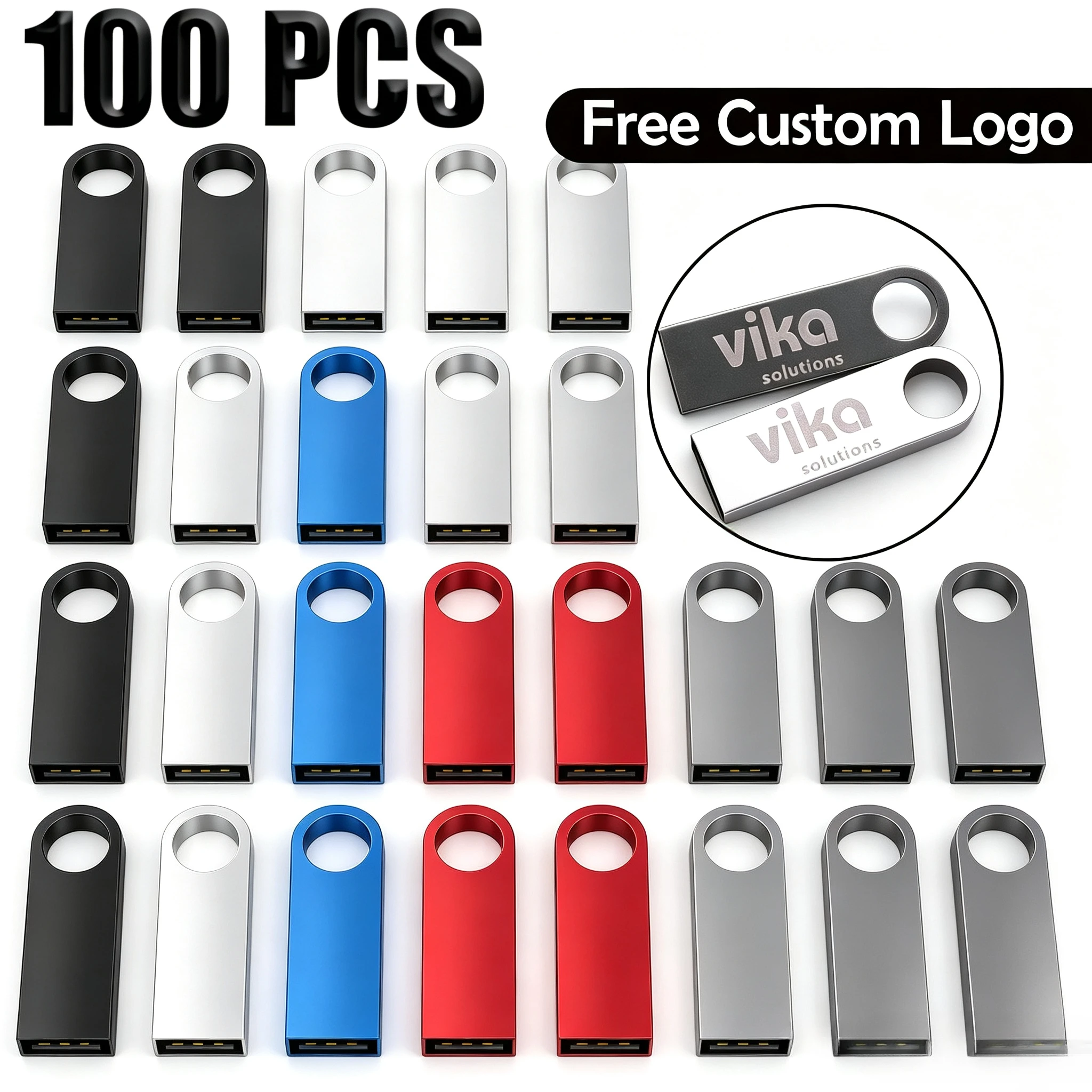 Lote de 100 unidades, memoria USB metálica con logotipo personalizado gratis, 1GB 2GB 4GB 8GB 16GB 32GB, unidad flash de música, memoria Usb, regalo corporativo.