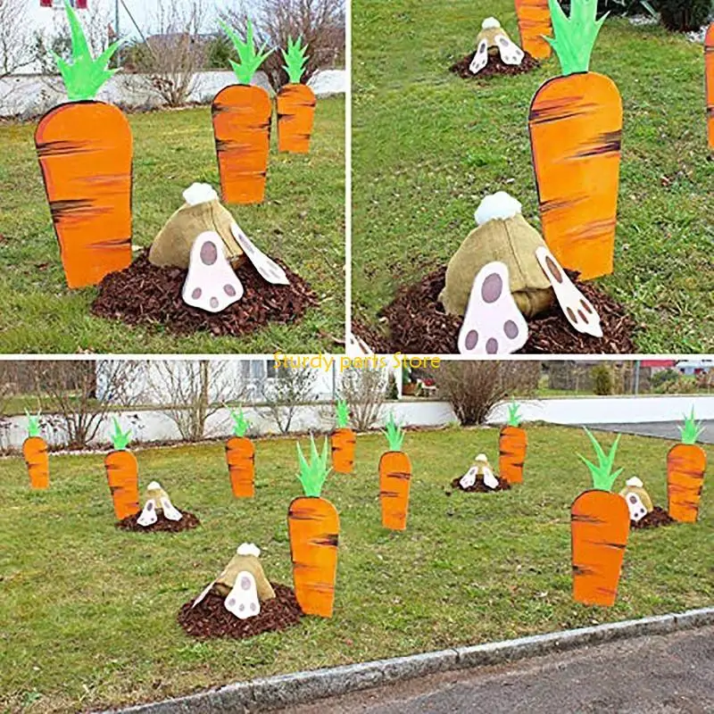 97QC Easter Garden Decoration Cartoon Rabbit Bunny Stakes Stakes Yard Sign Lawn Props