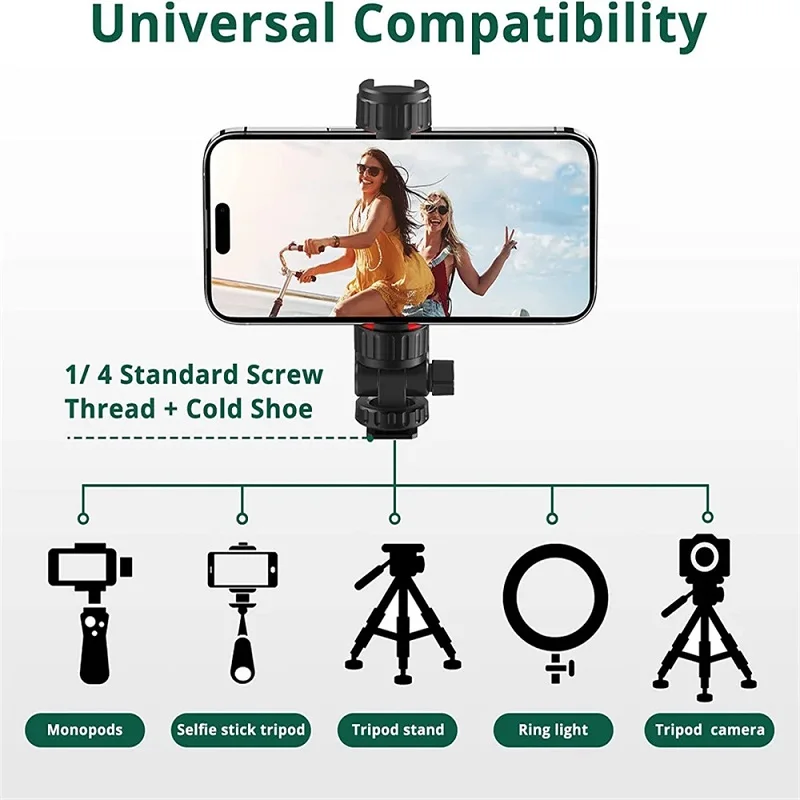 Camera Hot Shoe 360°Rotatable Cellphone Holder Tripod With Cold Shoe For Mic Light Phone Clip For iPhone 13 14 15 Pro Max Plus