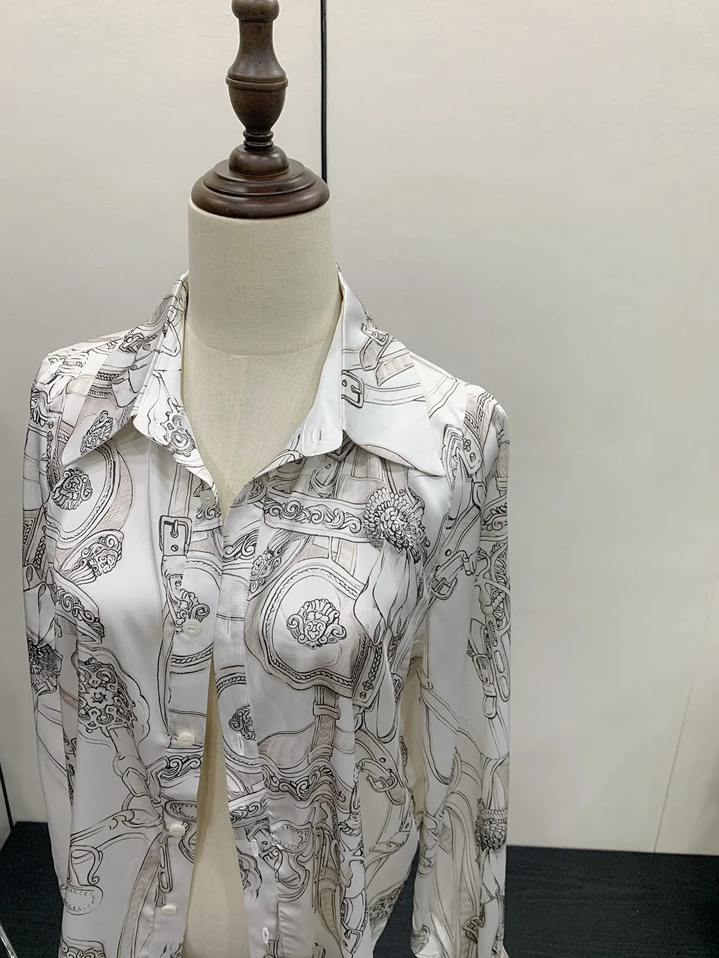 

Slimming Long Sve irt Women's Casual Commute High Waist in Sle Vintage Print Loose Fit Collar Button down irt