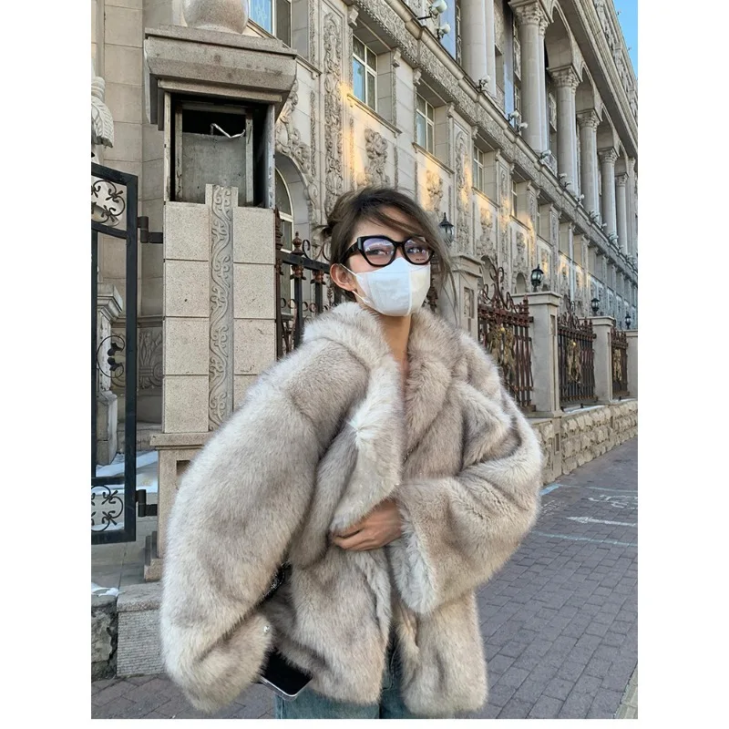

Осень-зима, свободная повседневная роскошная мягкая толстая теплая шуба из волосатого искусственного лисьего меха, элегантная женская пушистая куртка с длинными рукавами 2025