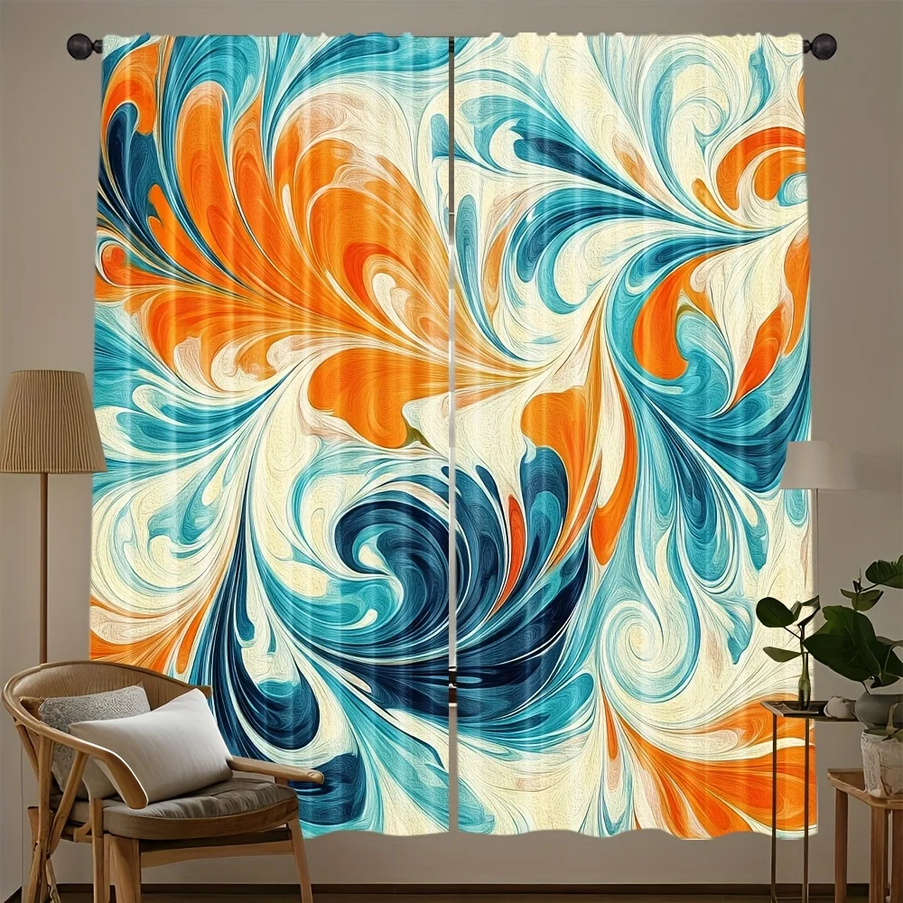 2pcs, Pattern Curtains Abstract Swirl Polyester (without Rod,No Movement, No Battery) Outdoor Decorations Use for Kitchen, Bedro