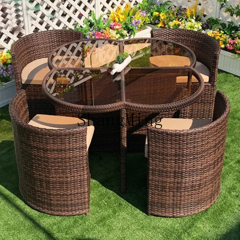 FG Outdoor-Freizeit, kreatives Rattan-Stuhl-Set, Outdoor-Garten, Innenhof, Zuhause, Rückenlehne, Open-Air-Rattan-Tisch und Stühle