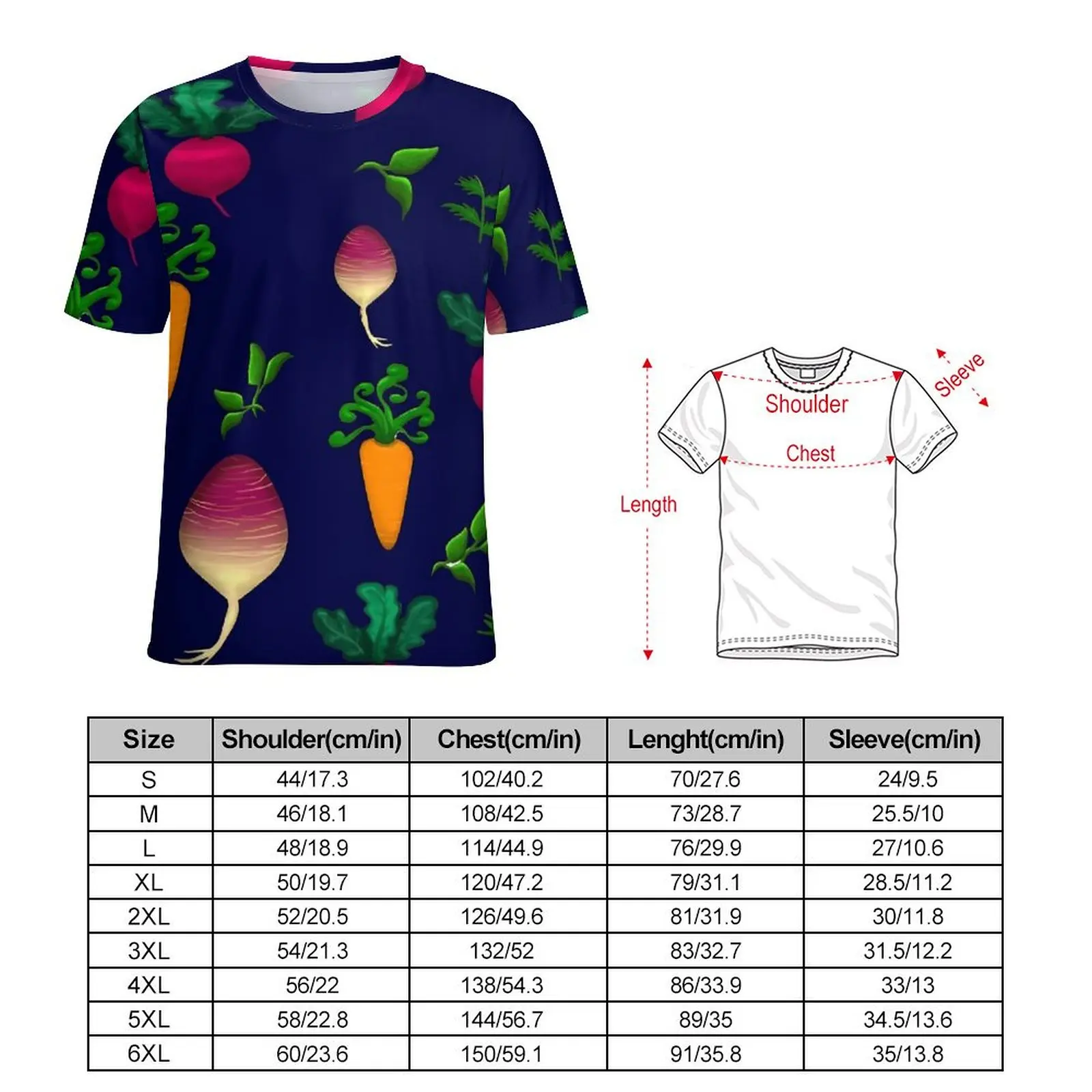 Radishes Print T Shirt Veggie Garden Cute T-Shirts Short Sleeves Classic Tee Shirt Summer Custom Tees Large Size