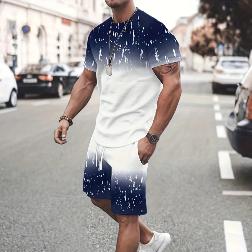 

Men's T-shirt and shorts set, running fashion printed short sleeved sports T-shirt, summer 2025
