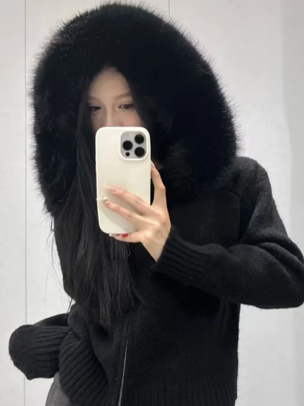 Winter New Knitted Zipper ort Sve Women's Sweater Coat Large Fur Collar Korean Sle Loose Fit Faionable Vintage Feel