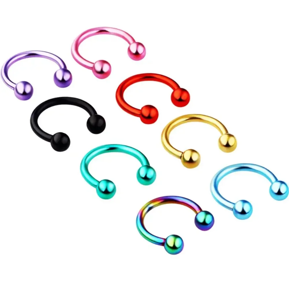 4pc Surgical Steel Colourful Horseshoe Septum Nose 8mm Ring 3mm Ball Monroe Lip Ear Tragus Stud Piercing 16g 1.2mm