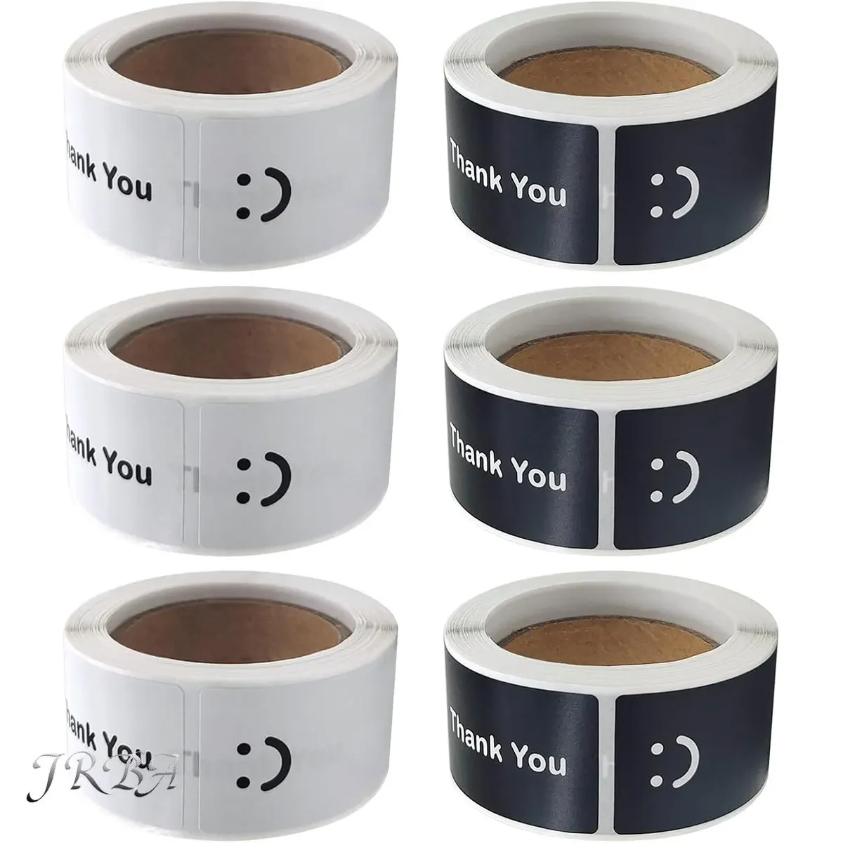 

120Pcs/roll Smiling Face Black and White Thank You Rectangular Seal Sticker Gift Sticker for Homemade Packaging Decoration Label