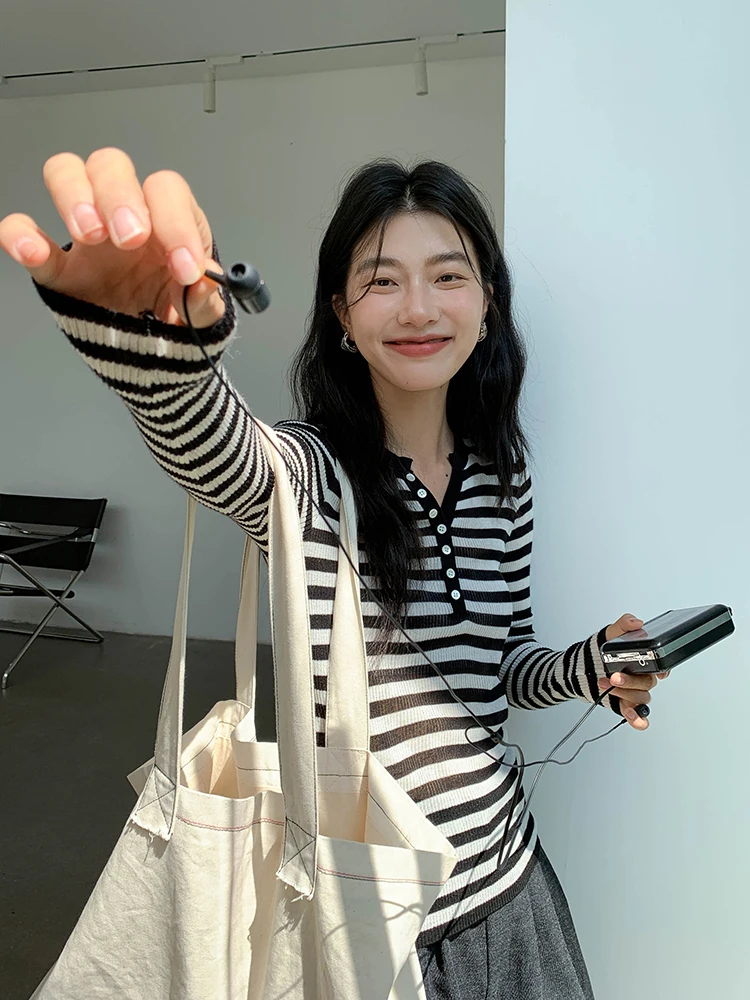 

Женский облегающий трикотажный топ в полоску с длинным рукавом, модный, весенний, новый, с цветовыми блоками, базовый, обтягивающий, Cleanfit