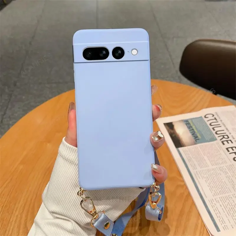Necklace Strap Cord Crossbody Lanyard Liquid Silicone Case For Google Pixel 8 7 6 Pro 7A 6A Back Cover On Pixel7 Pixel6 A 7pro