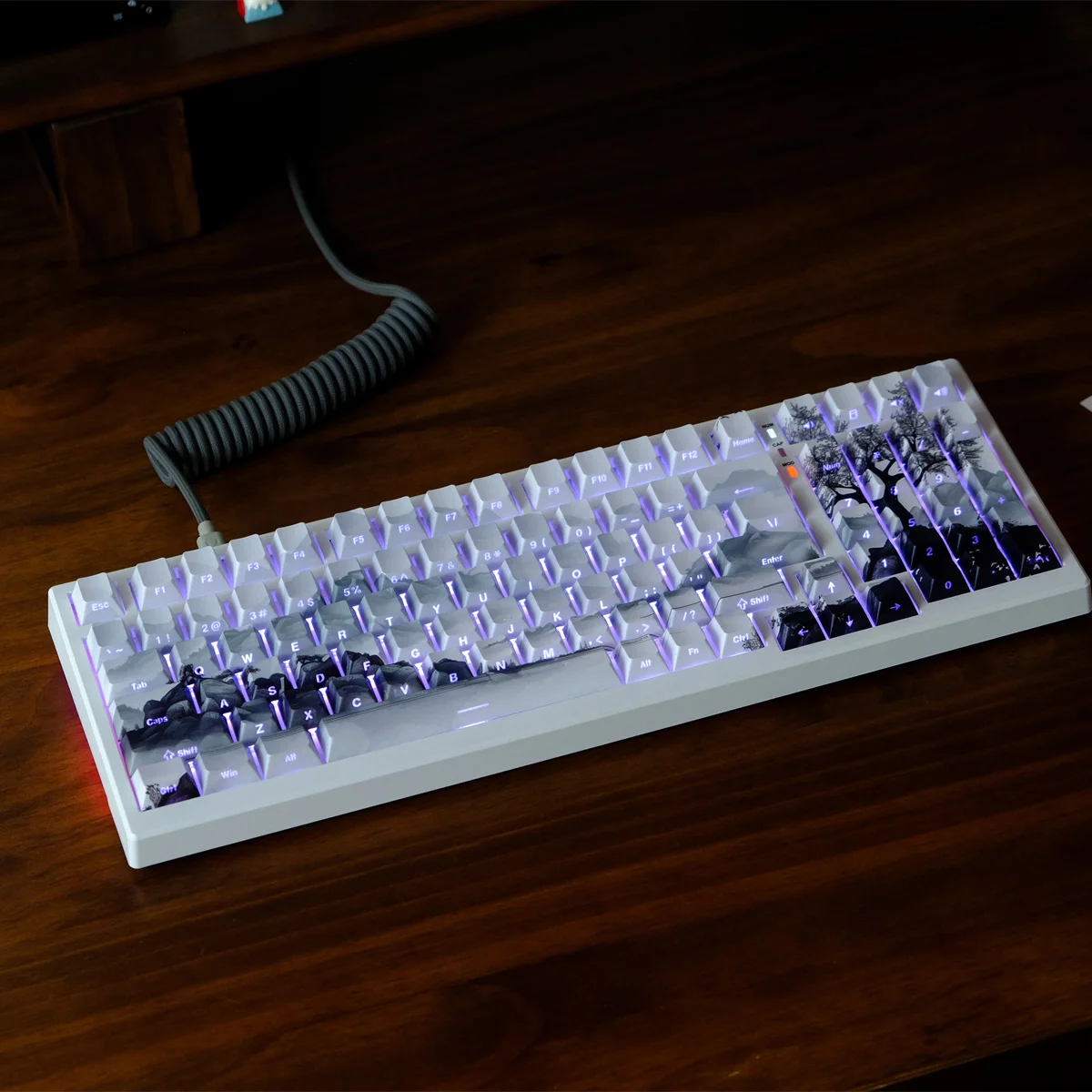

130 Keys Side-lit Shine Through Keycaps Ink Wash Painting Dye Sub PBT Keycap Cherry Profile for MX Switch Gaming Keyboard
