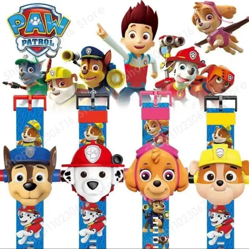 Paw Patrol Children Toy Watch Anime Marshall Chase Rubble Skye Character 3D Projection Flip Picture Digital Watch Children Gift