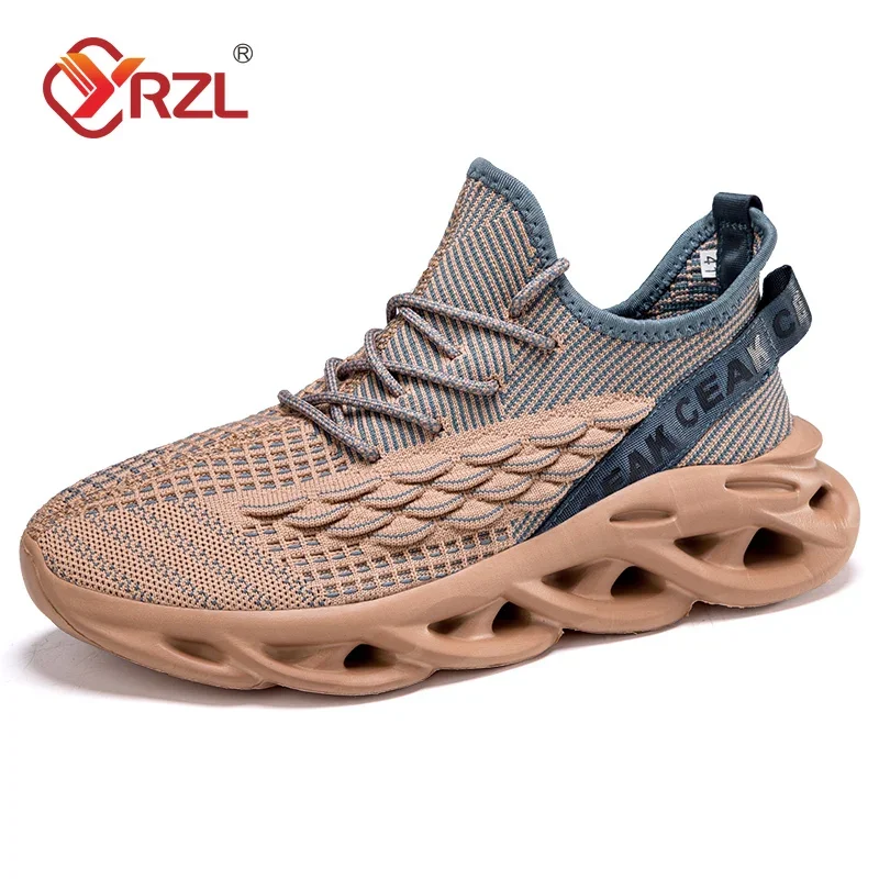 YRZL Men Sports Running Black Jogging Shoes Casual Sneakers Brown Outdoor Breathable Mesh Lightweight Shock-absorption Shoes Men