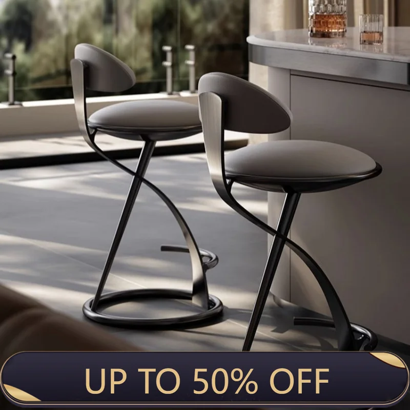 Bar Stool Modern Stainless Steel High Chair Villa Top Grain Italian Home Counter Chair Sturdy Seat Comfort Minimalist Leather