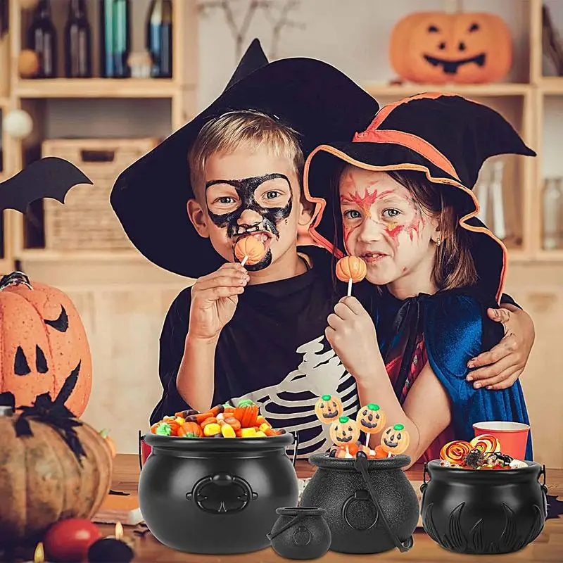

Halloween Candy Bucket Halloween Witch Snack Bucket Candy Pail 4X Trick Or Treat Bucket Cauldrons Serving Set For Indoor Outdoor